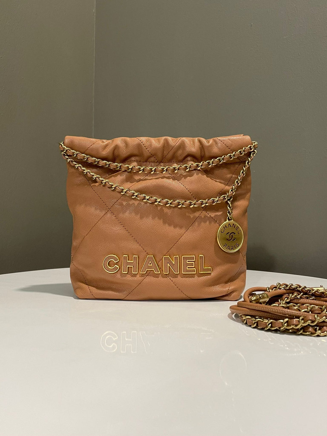 Chanel 22 Mini Caramel Caviar