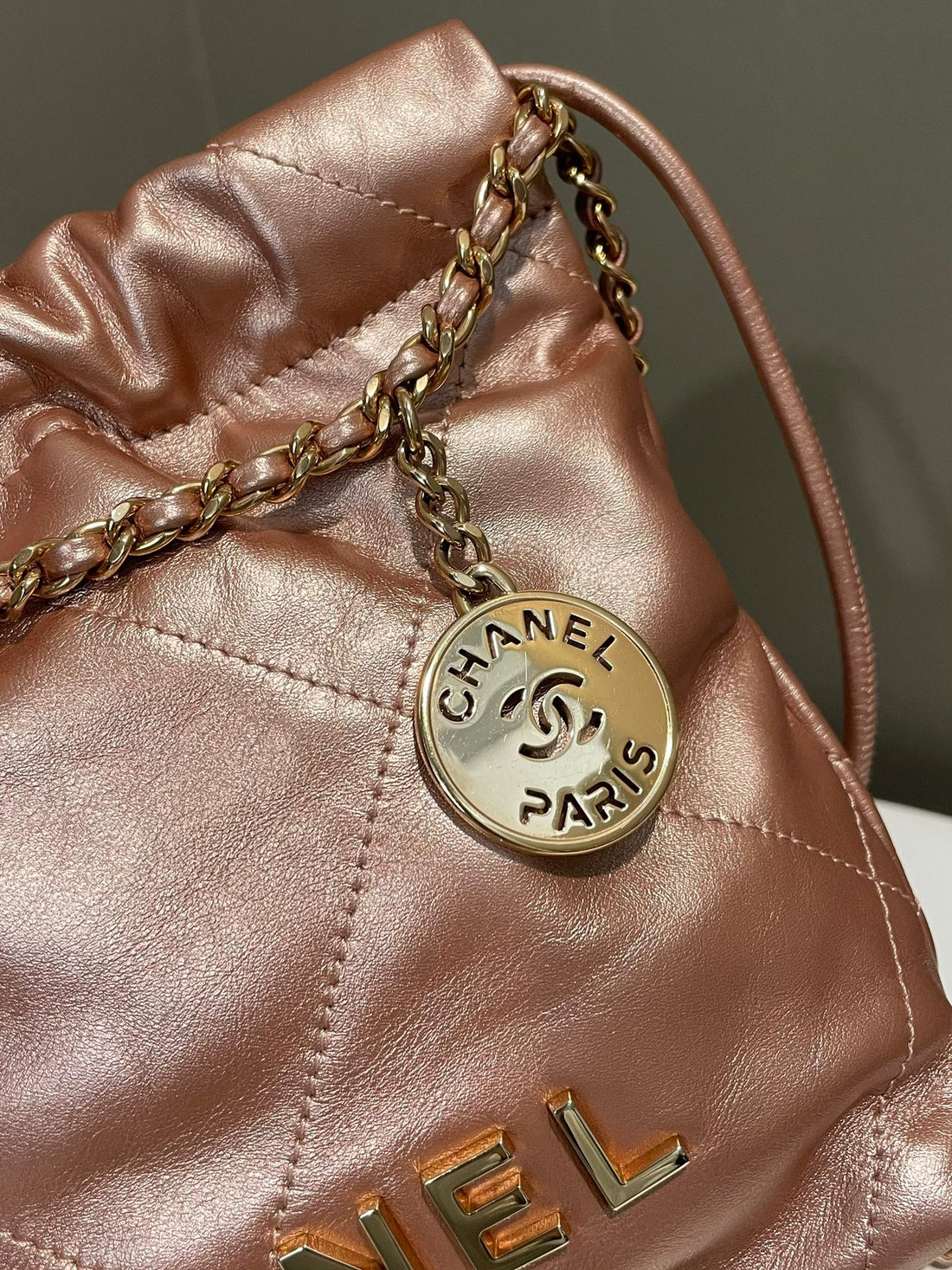 Chanel 22 Mini Rose Gold Metallic Calfskin