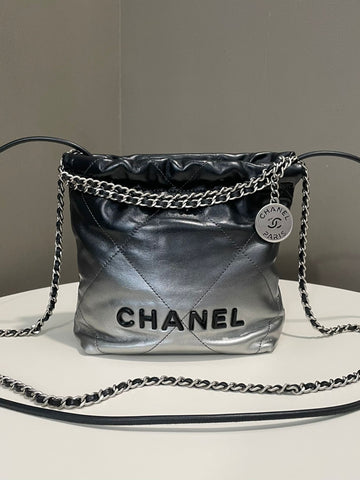 Chanel 22 Mini Gunmetal Metallic Ombre Calfskin