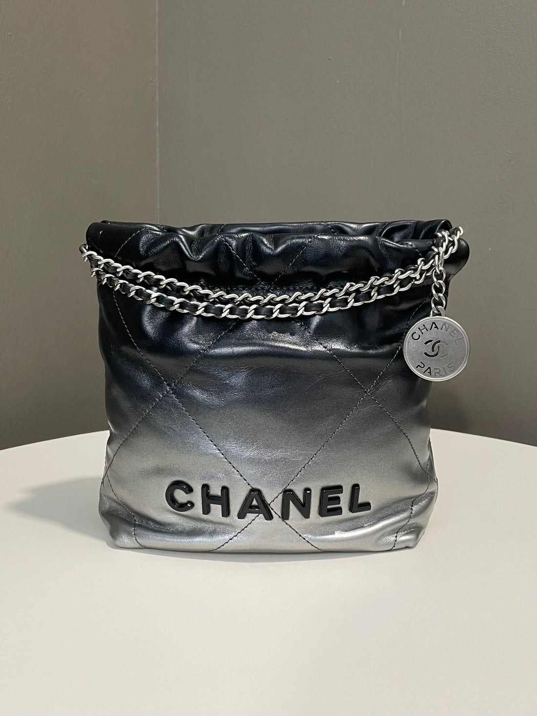 Chanel 22 Mini Gunmetal Metallic Ombre Calfskin