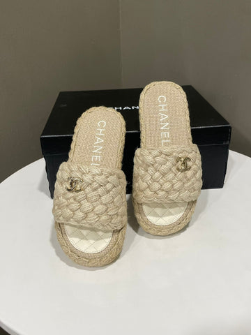 Chanel 22P Braided Cord Mules Beige Raffia Size 37