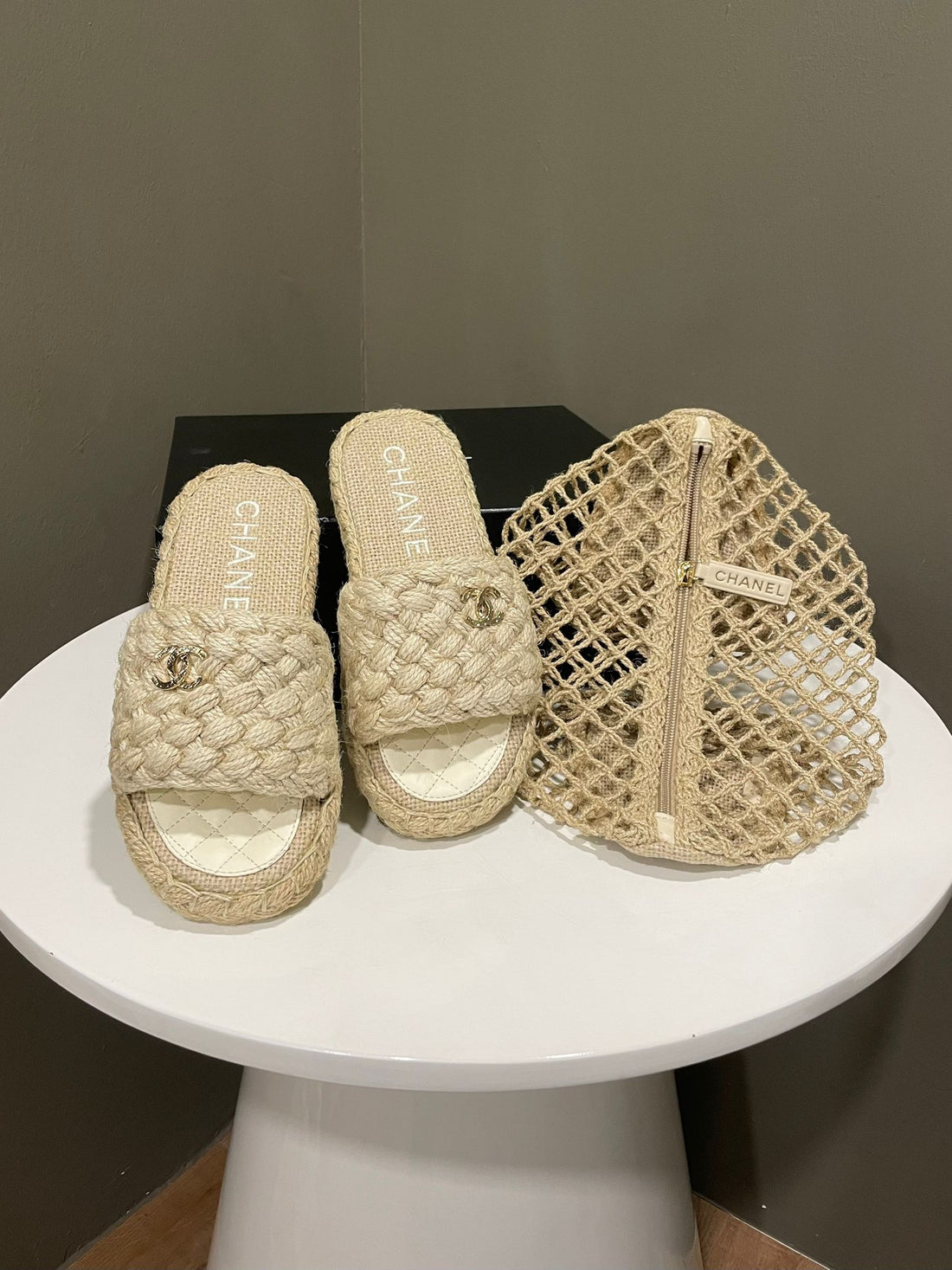 Chanel 22P Braided Cord Mules Beige Raffia Size 37