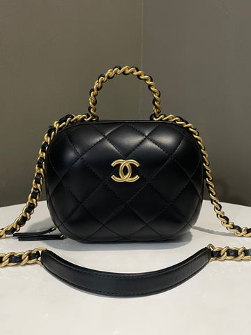 Chanel 22P Bubble Top Handle Vanity Case Black Lambskin