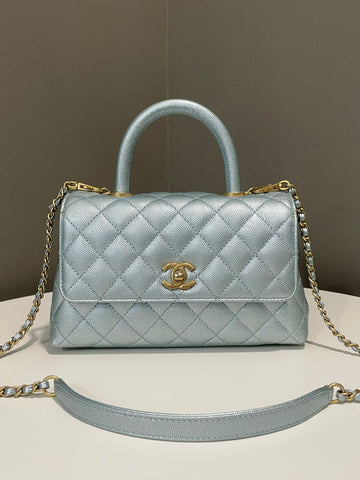 Chanel 22P Quilted Coco Handle Iridescent Blue Caviar