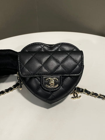 Chanel 22S CC Heart Chain Belt   Black Lambskin