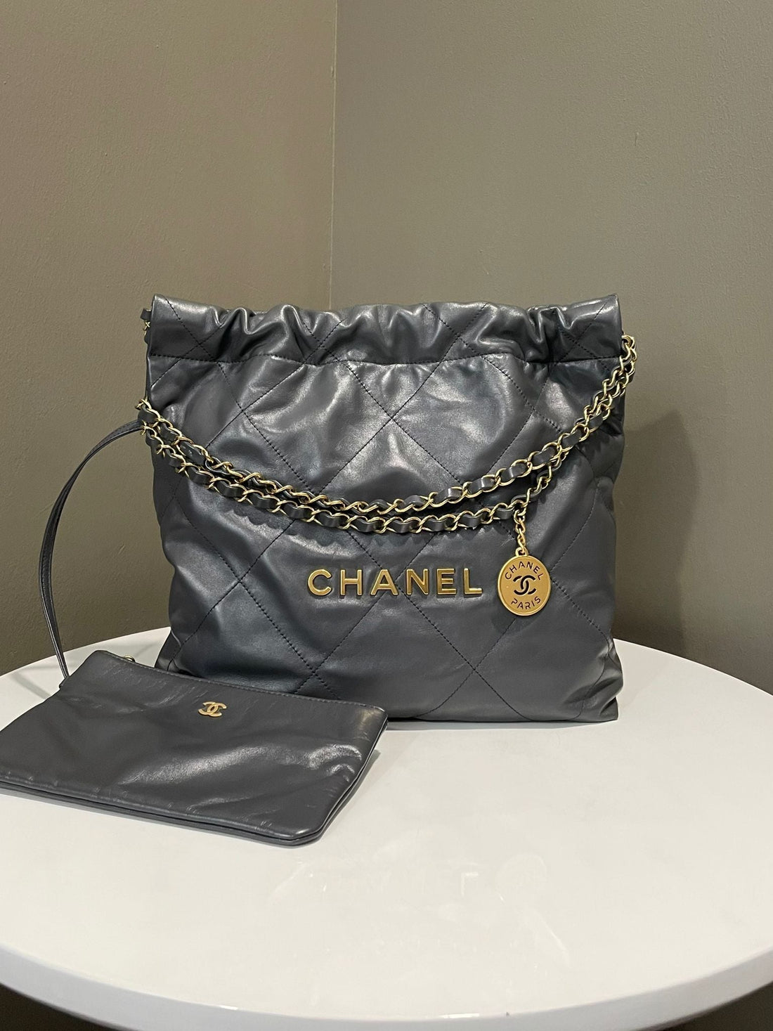 Chanel 22 Small Dark Grey Calfskin