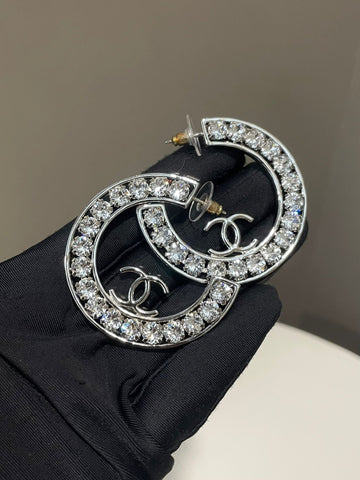 Chanel 23A CC Hoop Earrings Crystal