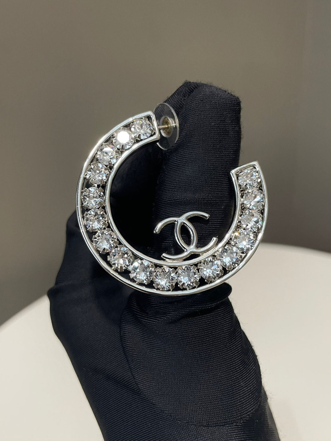 Chanel 23A CC Hoop Earrings Crystal