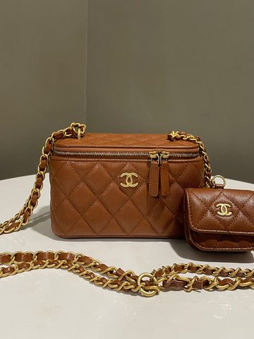 Chanel 23A Quilted Cc Logo Chain Vanity Rectangular  Detachable Airpod Pouch