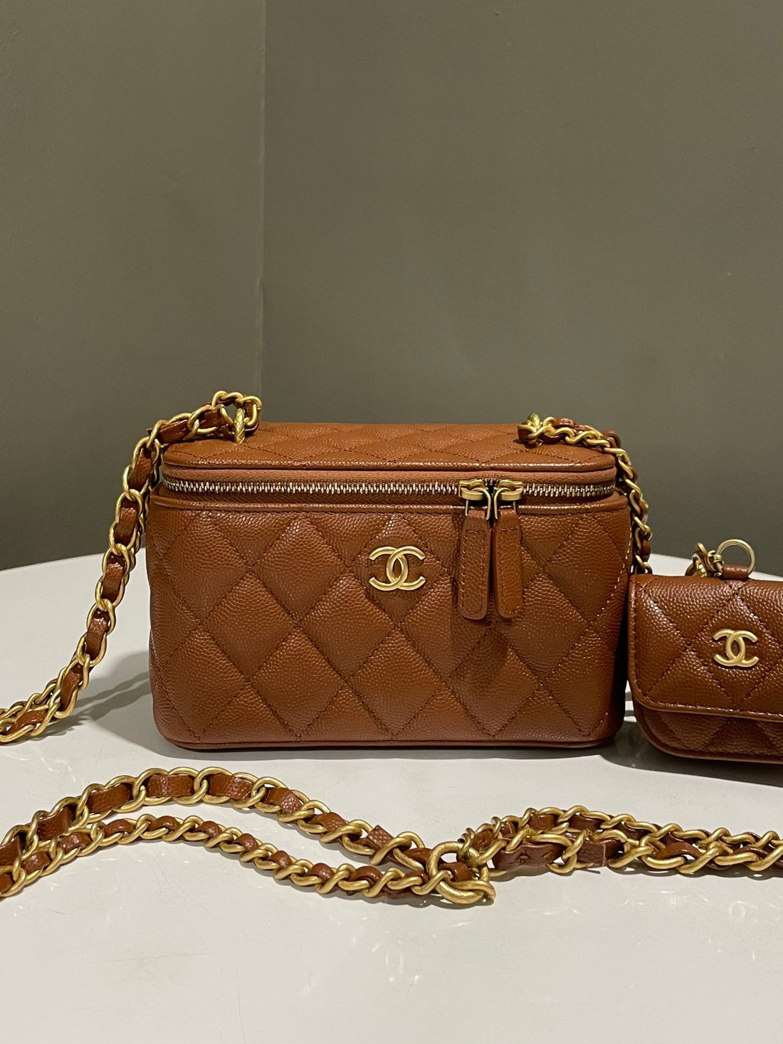 Chanel 23A Quilted Cc Logo Chain Vanity Rectangular  Detachable Airpod Pouch