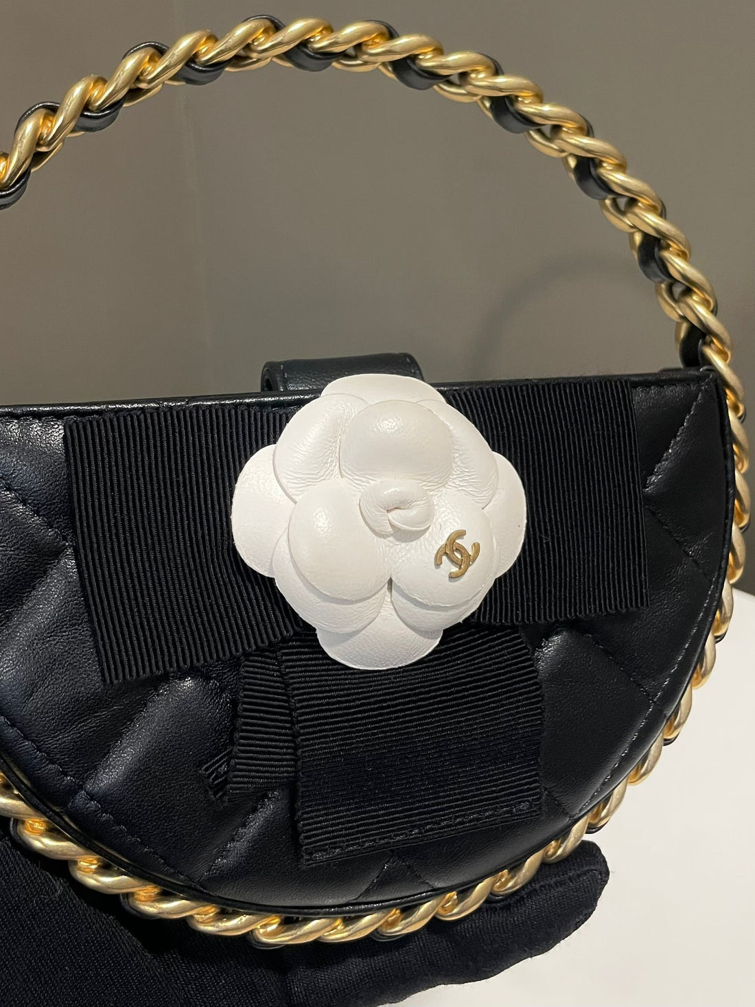 Chanel 23K Bangle Chain Pouch Black Lambskin
