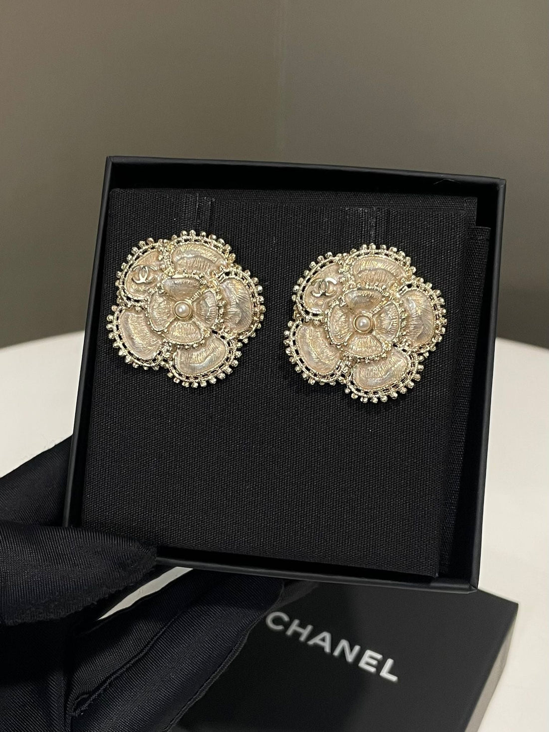 Chanel 23K Camellia Earrings