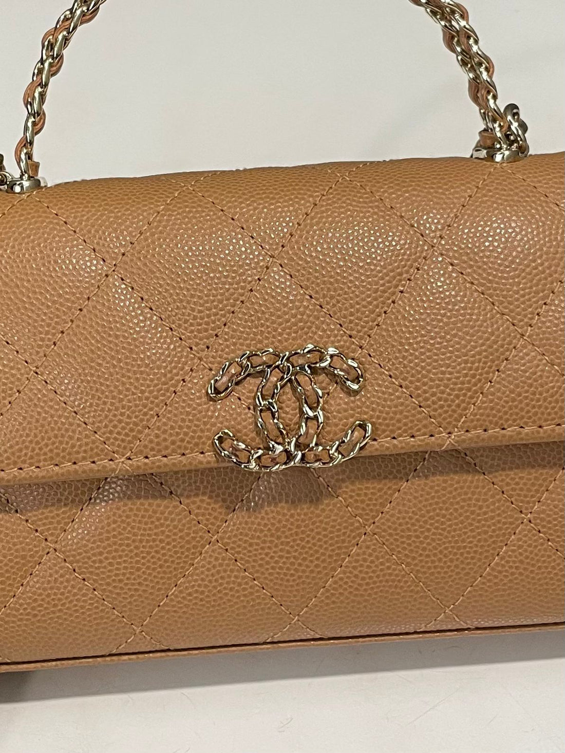 Chanel 23P Quilted Top Handle With Chain Dark Beige Caviar