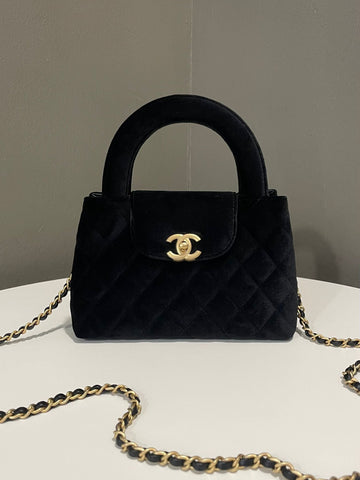 Chanel 24A Quilted Kelly Black Velvet