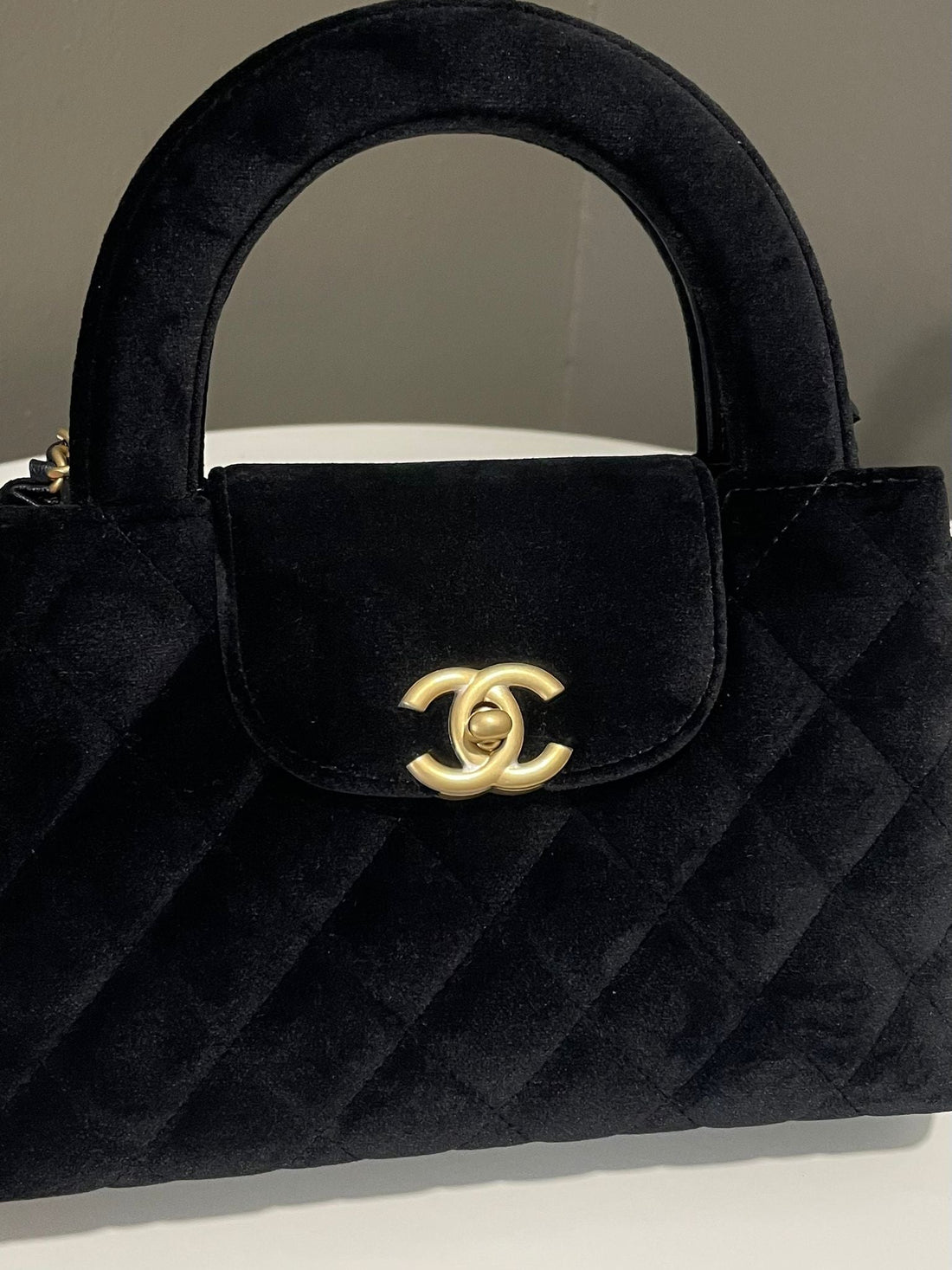 Chanel 24A Quilted Kelly Black Velvet