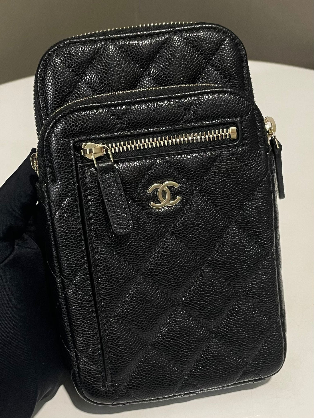 Chanel 24C Cc Quilted Phone Chain  Black Caviar