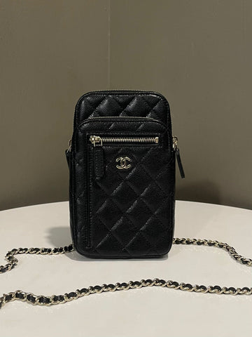 Chanel 24C Cc Quilted Phone Chain  Black Caviar