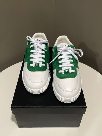 Chanel 24C Sneaker  White / Emerald Green  Size 37.5