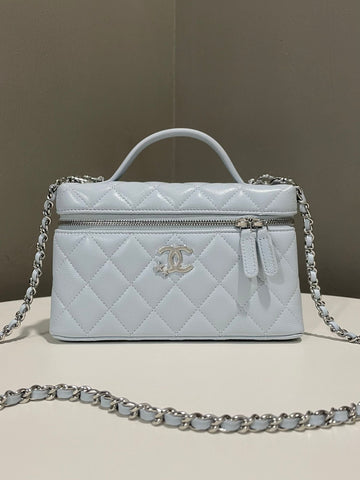 Chanel 25B LP Vanity Top Handle Bag Ice Grey Blue Caviar