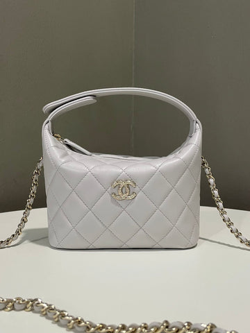Chanel 25C Quilted Chain Hobo Grey Lambskin