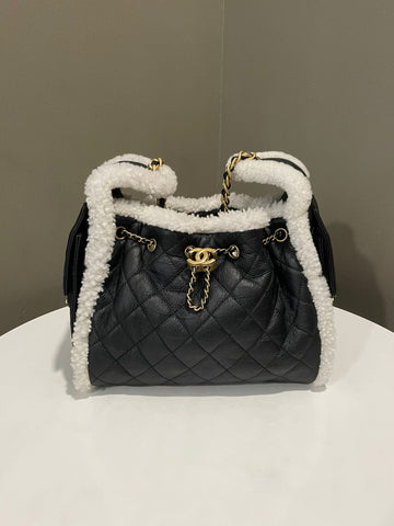 Chanel 25K 25 Bag Black Crumpled Shearling Sheepskin
