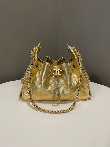 Chanel 25 Mini Bag Gold Metallic Caviar