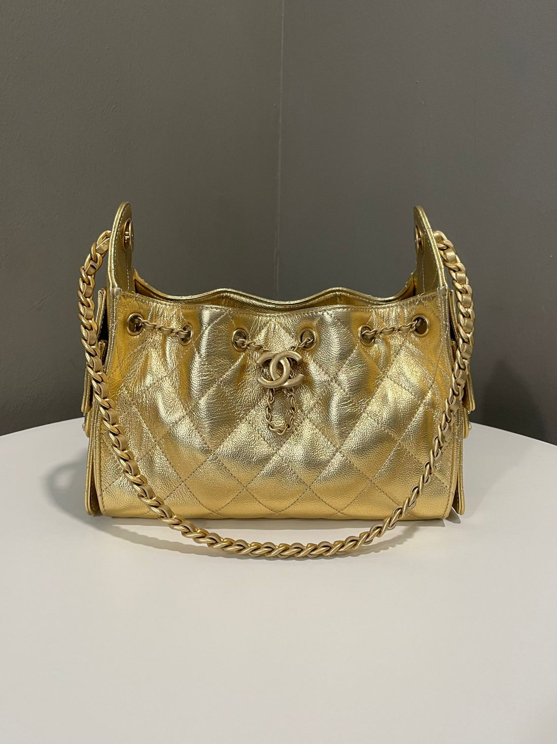 Chanel 25 Mini Bag Gold Metallic Caviar
