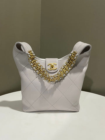 Chanel 25P Quilted Hobo Chain  Grey