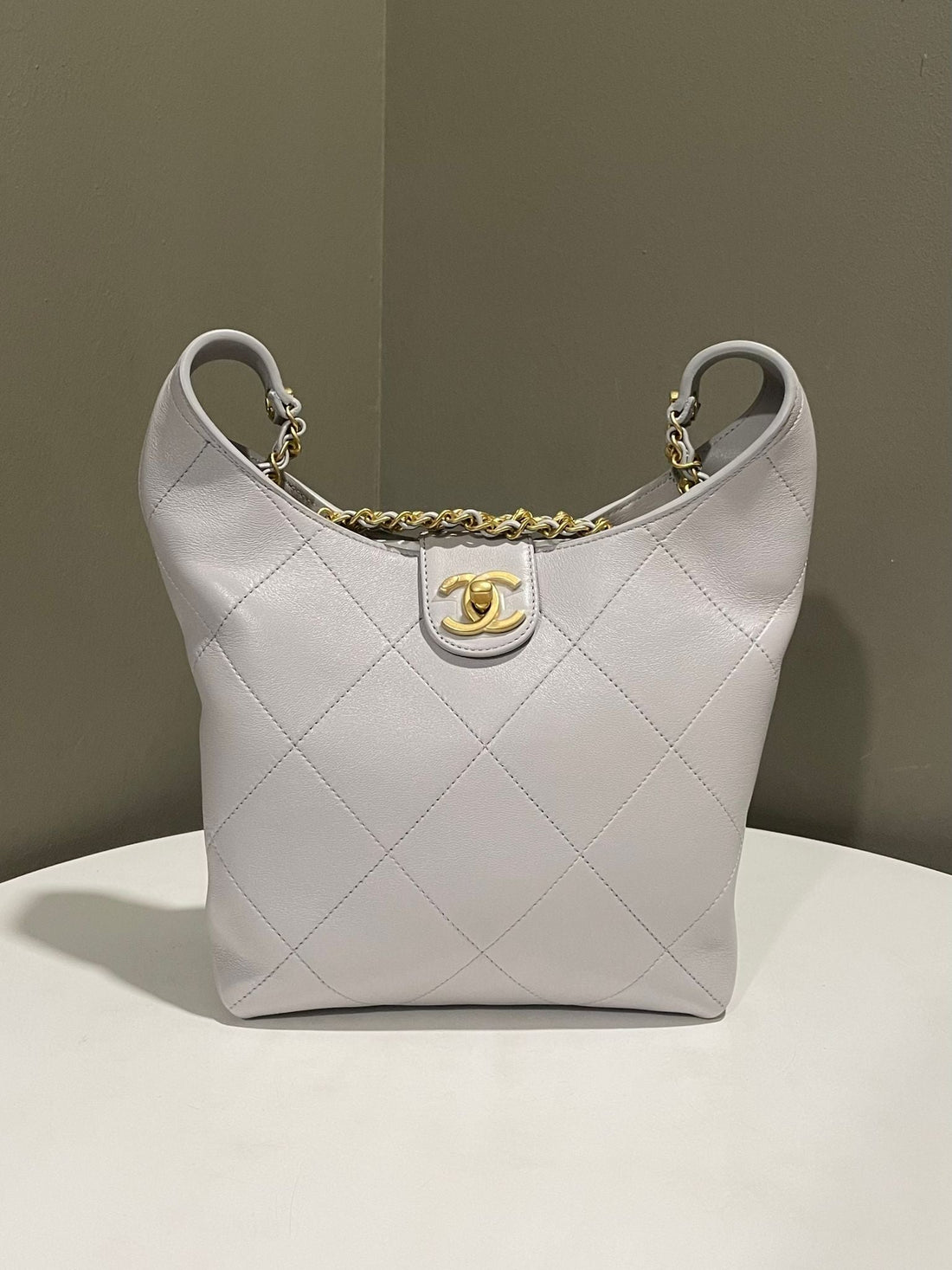 Chanel 25P Quilted Hobo Chain  Grey