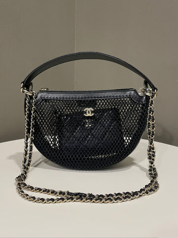 Chanel 25S Mesh Chain Hobo Bag Black Lambskin