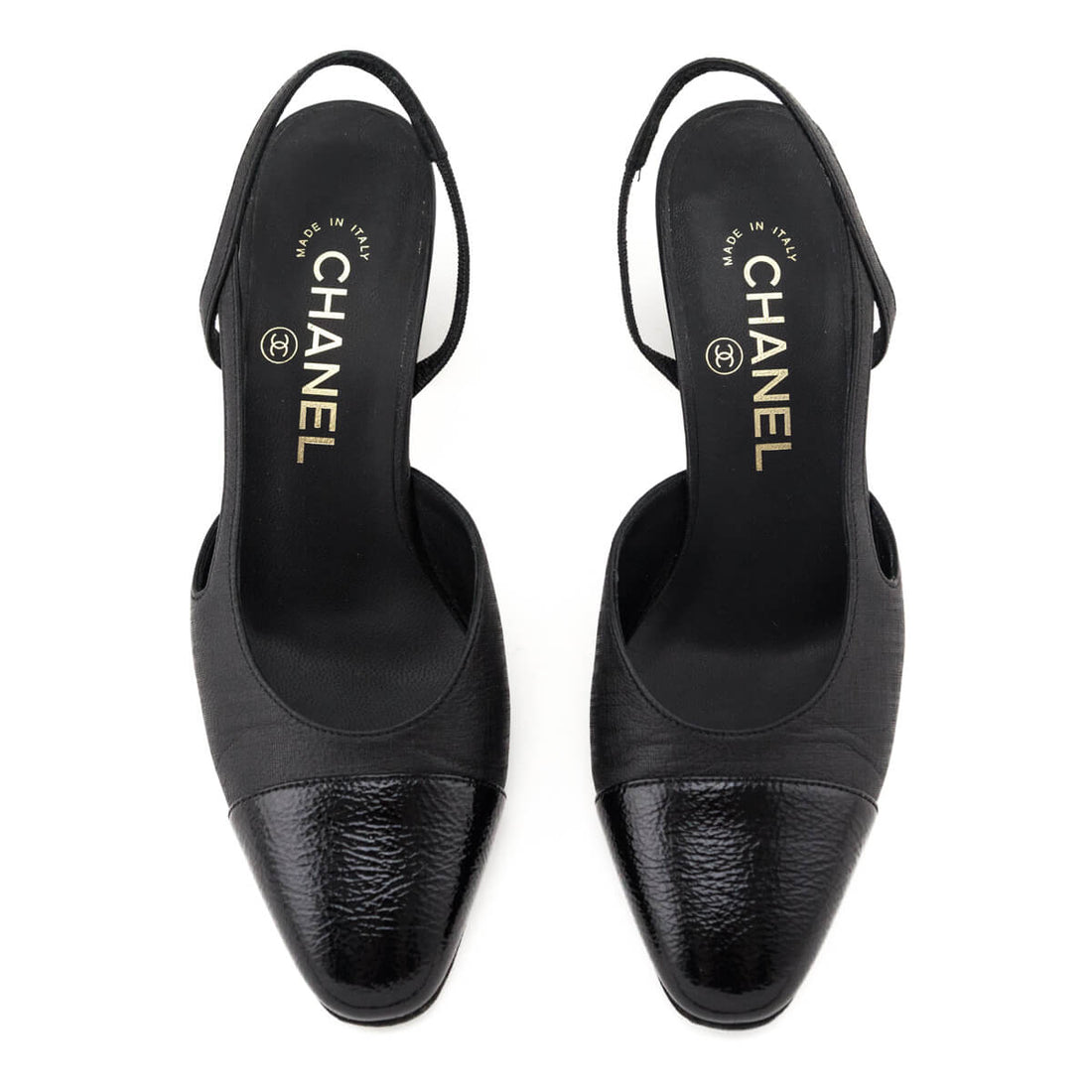 Chanel Black Cap Toe CC Slingback Pumps Size US 6  | EU 36