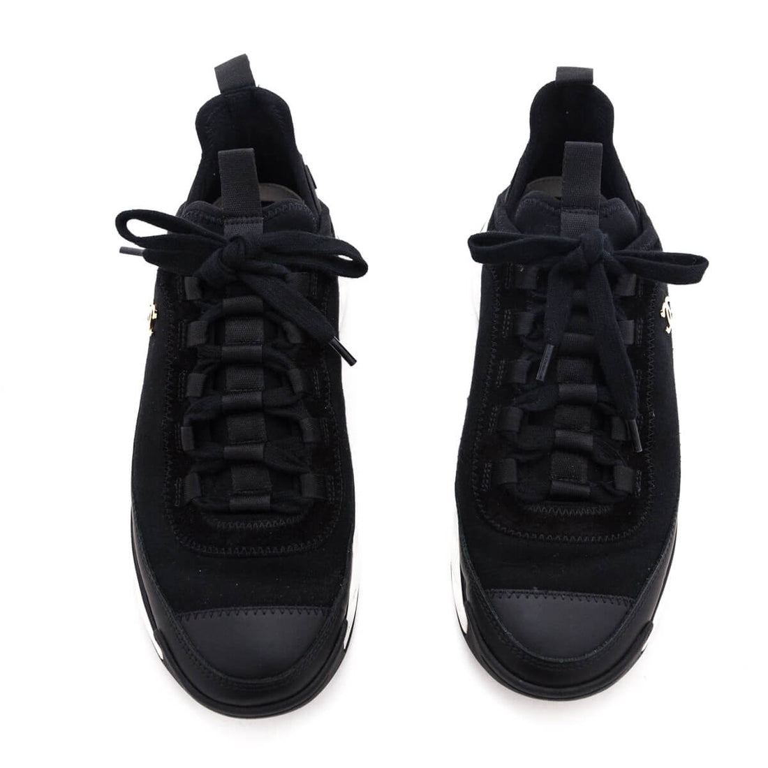 Chanel Black Leather & Suede CC Low Top Sneakers Size US 8 | EU 38