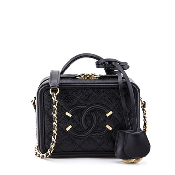 Chanel Black Quilted Caviar Small Filigree CC Vanity Case
