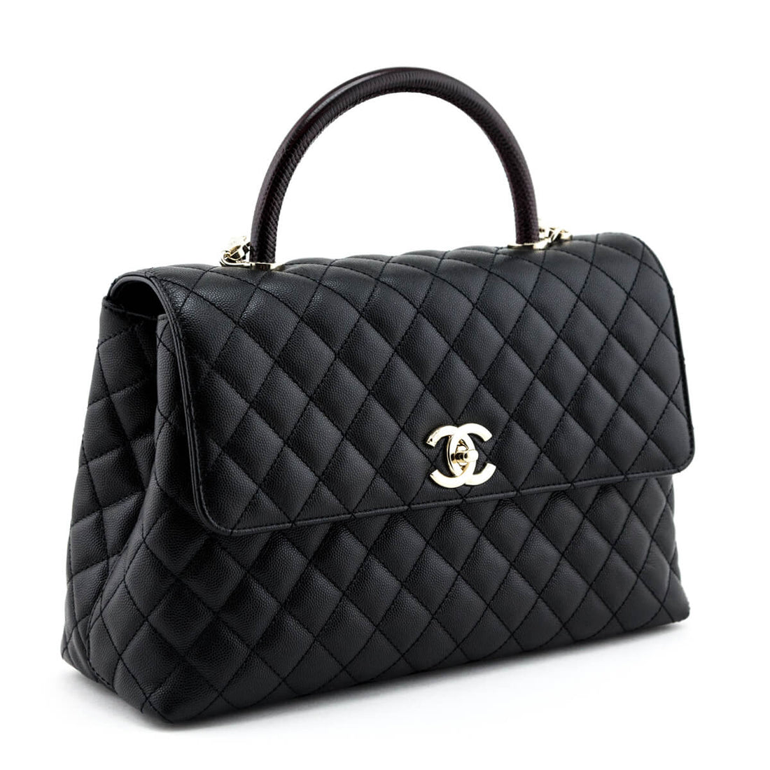Chanel Black Quilted Caviar & Lizard Medium Coco Handle Flap Bag