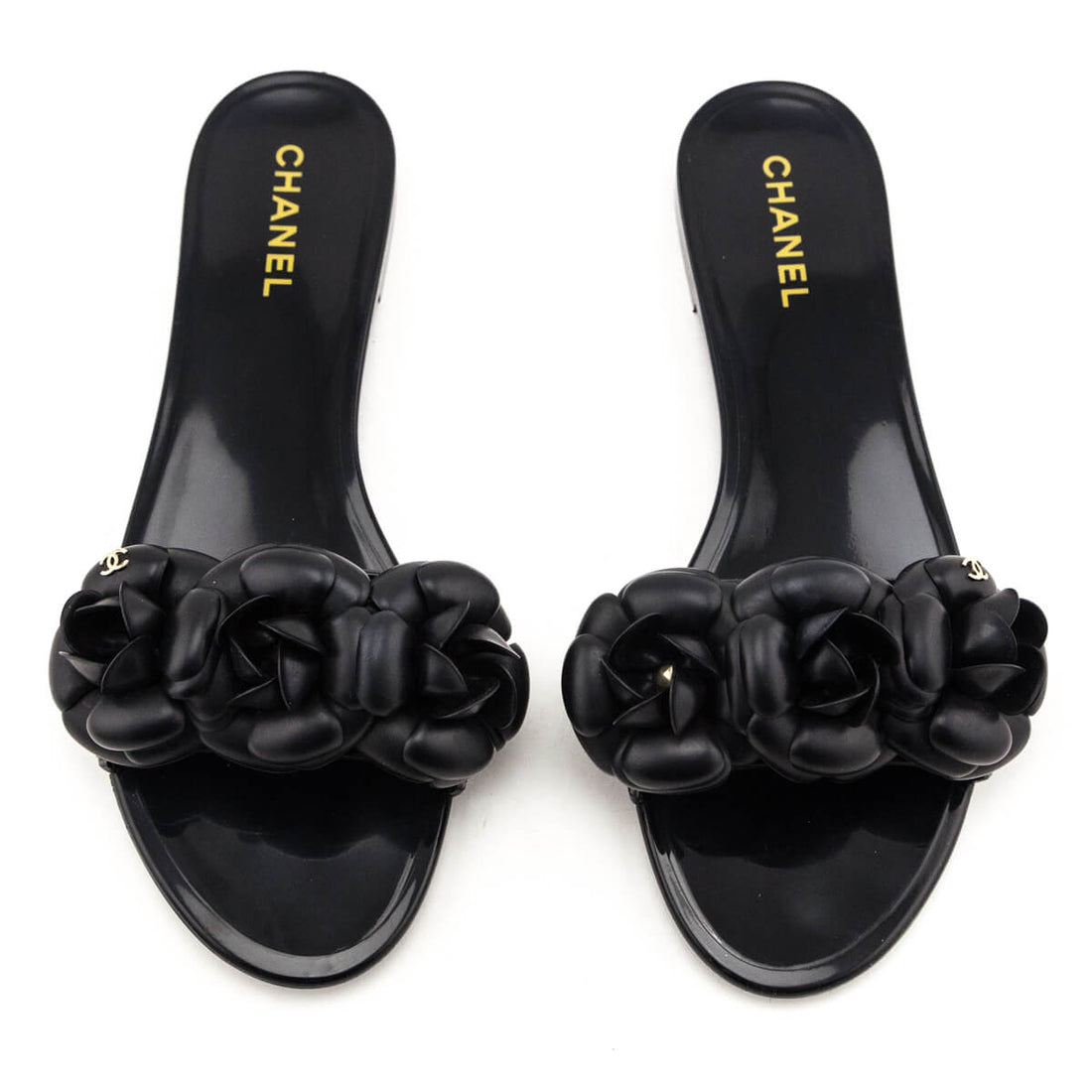 Chanel Black Rubber Camellia Slide Sandals Size US 10 | EU 40