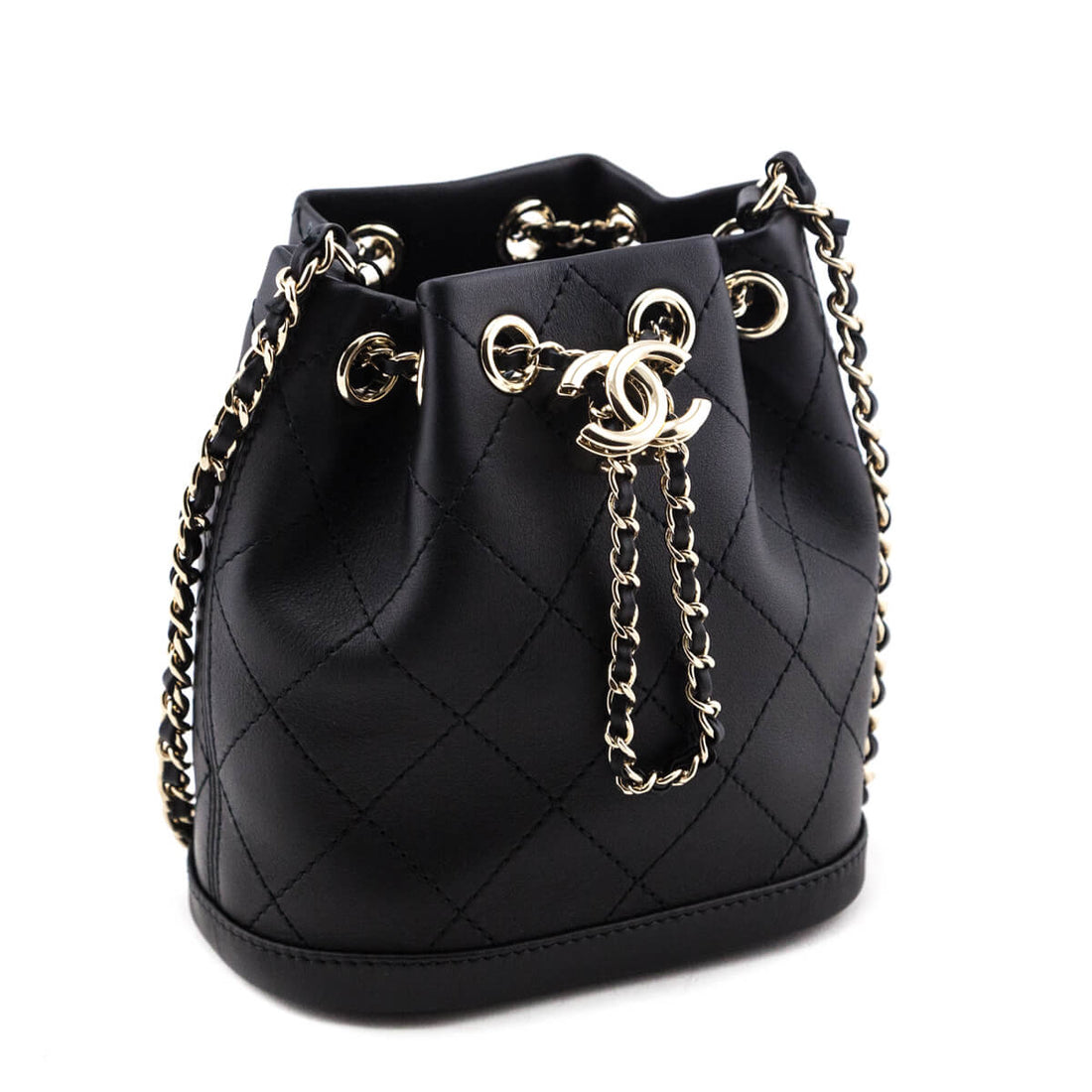 Chanel Black Stitched Calfskin Mini Drawstring Bag GHW