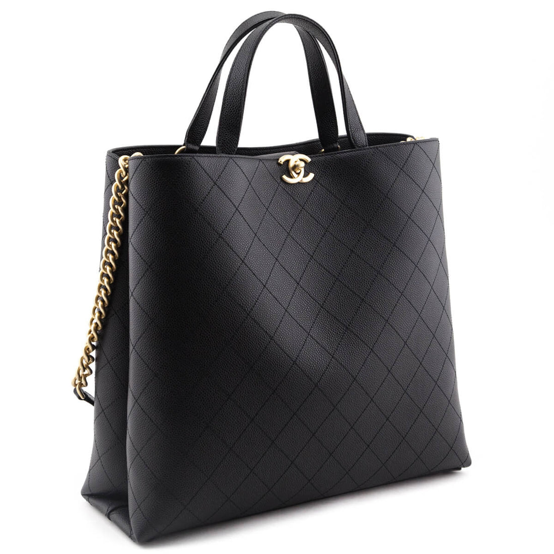 Chanel Black Stitched Grained Calfskin Large Shopping Bag GHW