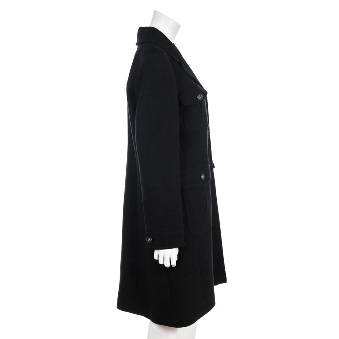 Chanel Black Wool Boucle Coat Size L | FR 42