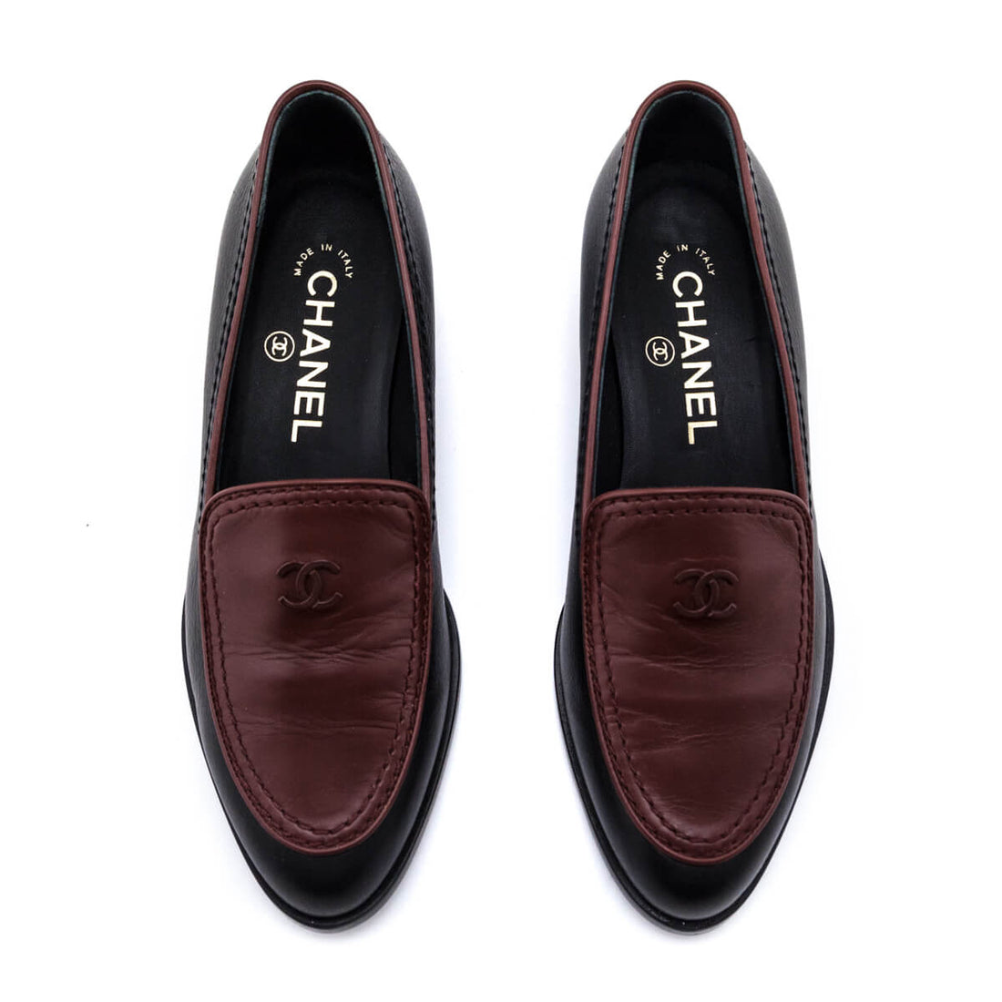 Chanel Black & Burgundy CC Loafers Size US 5.5 | EU 35.5