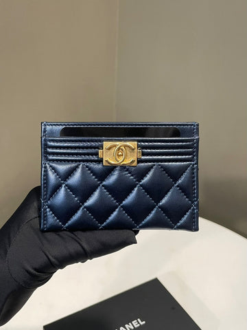 Chanel Boy Card Holder Iridescent Blue Lambskin