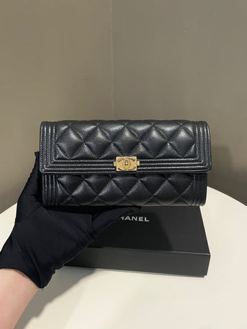 Chanel Boy Long Wallet Black Caviar