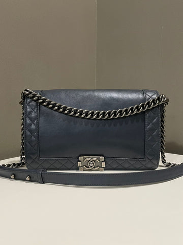 Chanel Boy Reverso New Medium Bag  Grey Calfskin