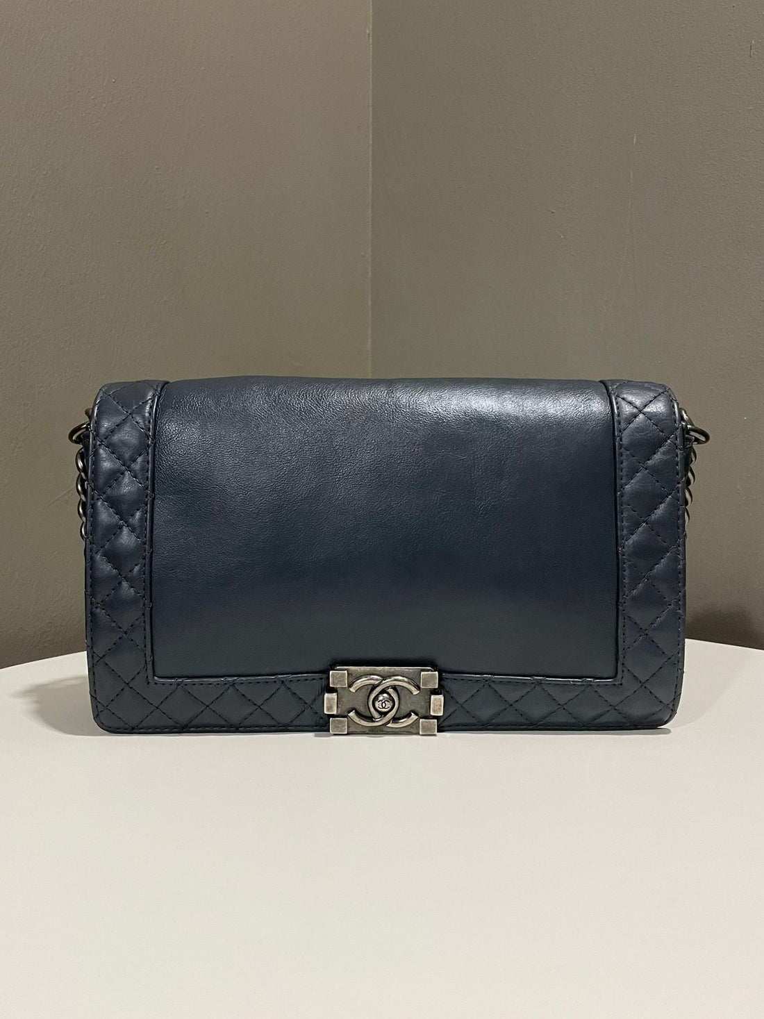 Chanel Boy Reverso New Medium Bag  Grey Calfskin