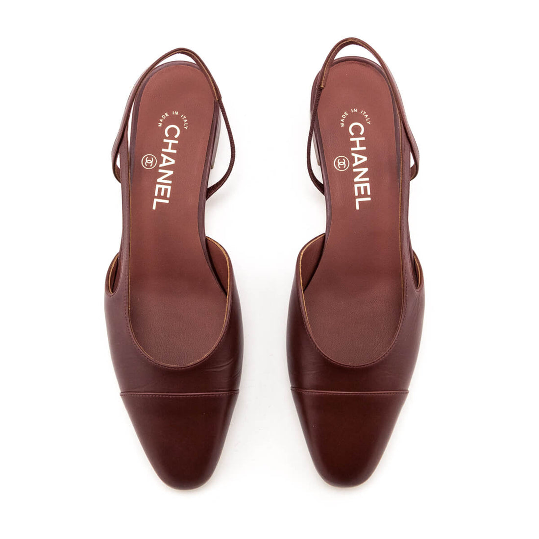 Chanel Brown Leather Slingback Cap Toe Flats Size 9.5 | EU 39.5