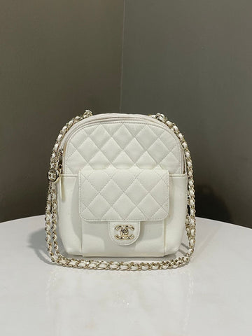 Chanel CC Day Quilted Backpack White Caviar