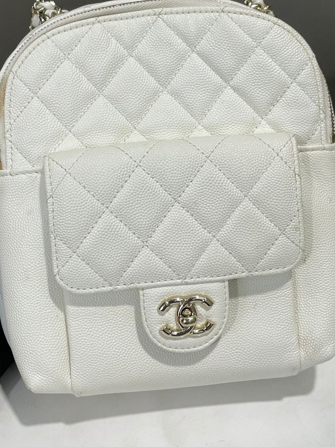 Chanel CC Day Quilted Backpack White Caviar