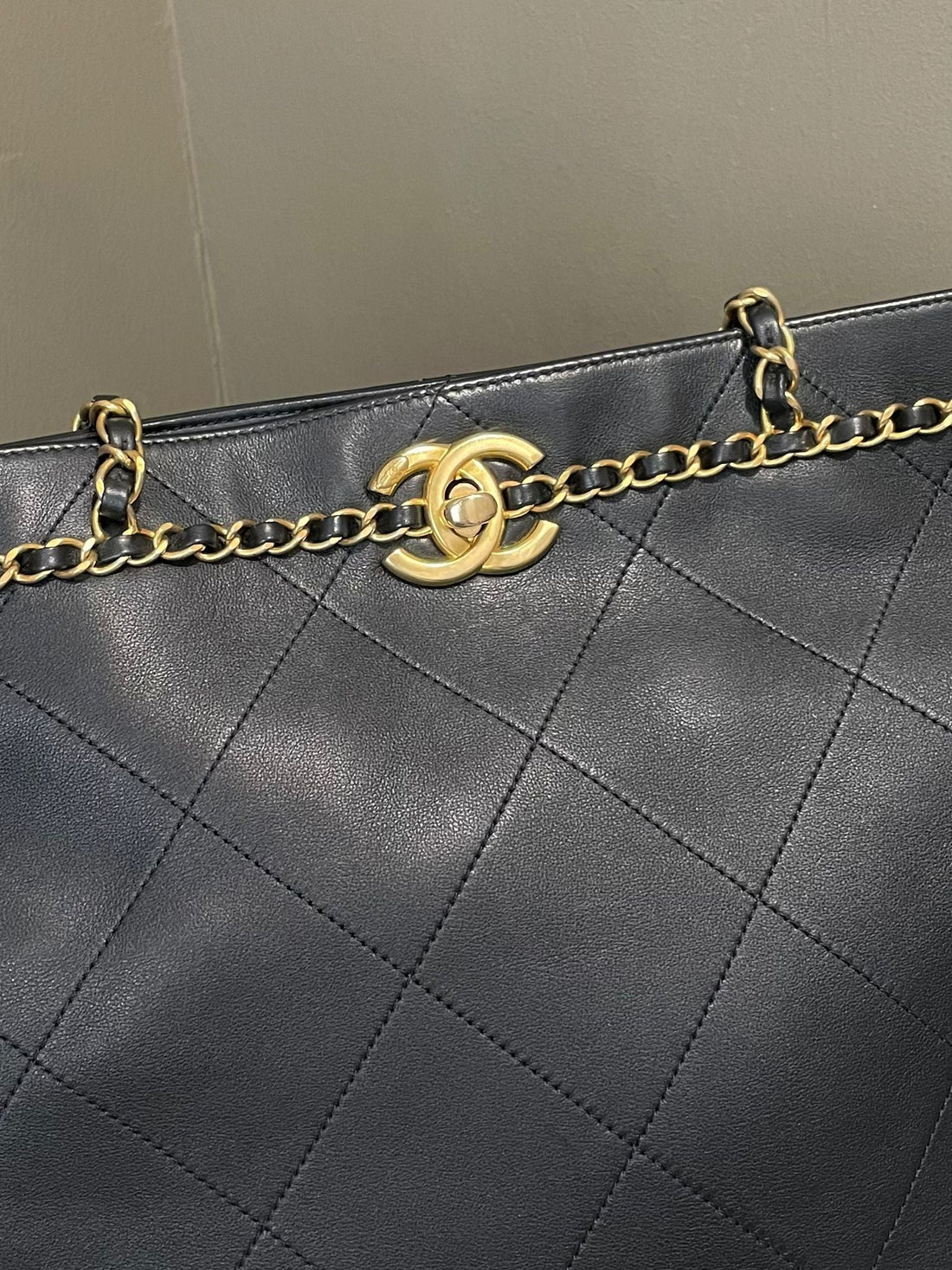 Chanel CC Lock Chain Handle Shopping Tote Black Calfskin