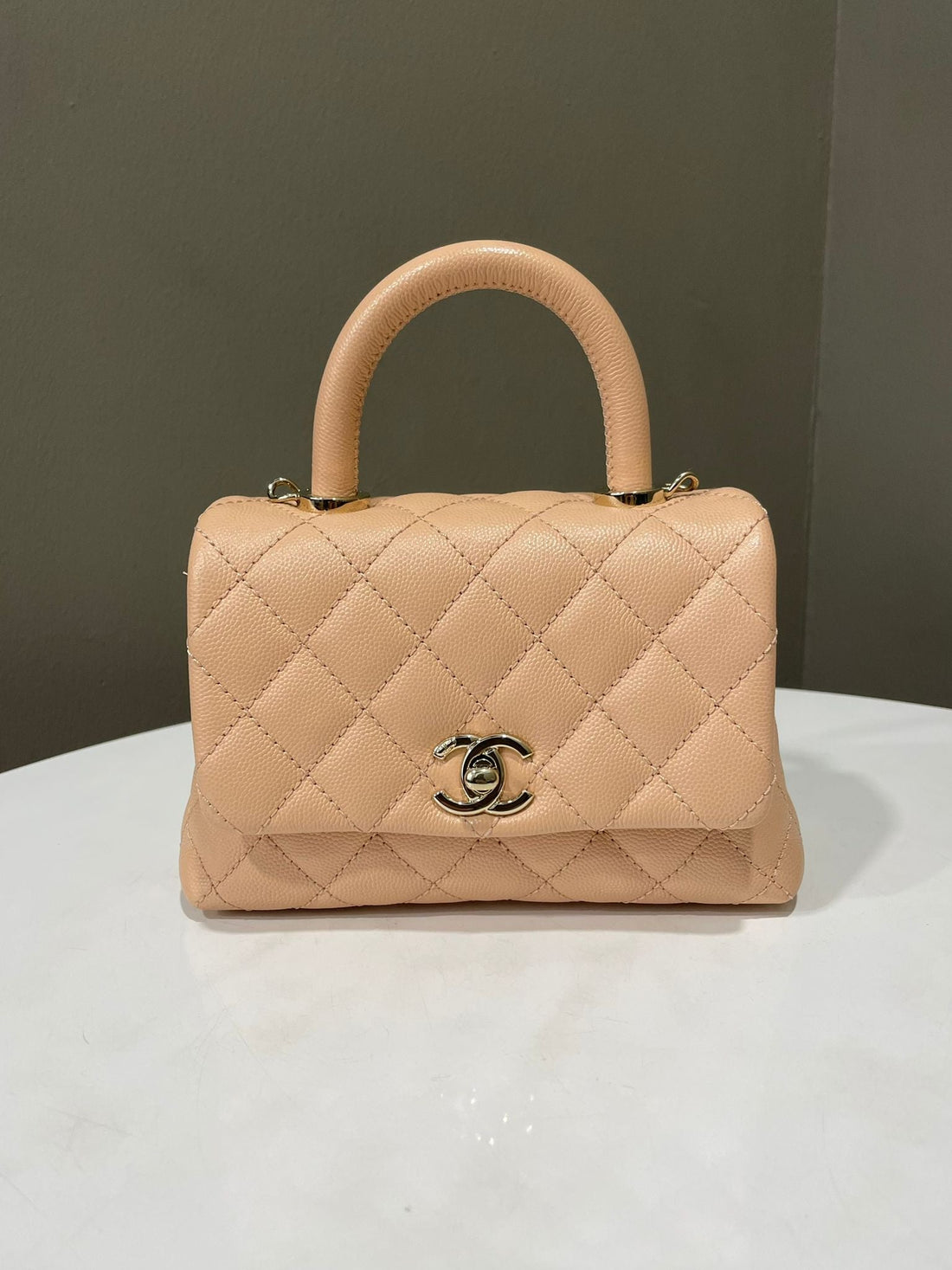 Chanel Cc Quilted Coco Handle Blush Beige Caviar