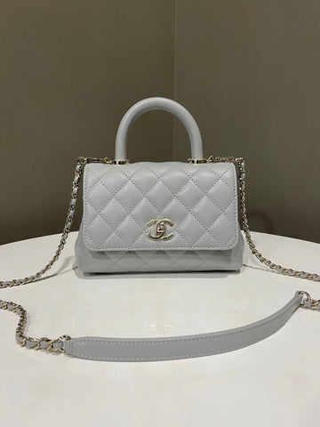 Chanel Cc Quilted Coco Handle Grey Caviar