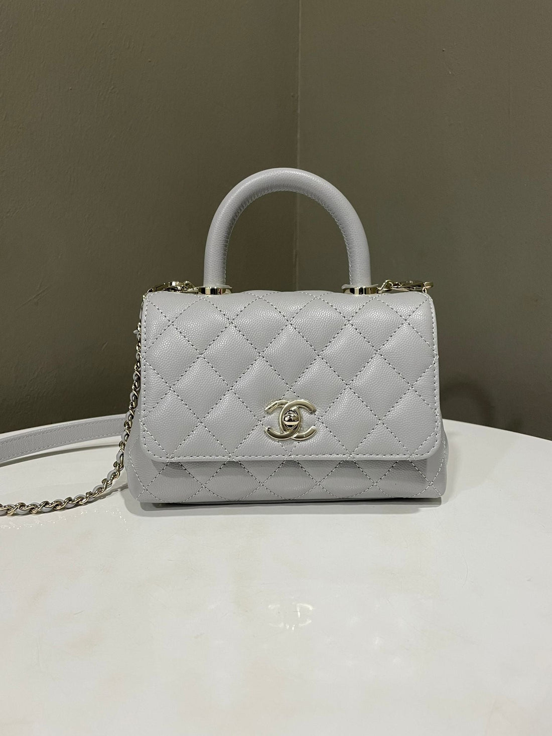 Chanel Cc Quilted Coco Handle Grey Caviar